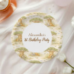Wild One Neutral Safari First Birthday Pappteller<br><div class="desc">A soft and charming safari-themed design featuring gentle watercolor animals surrounded by delicate wildflowers and botanical greenery. Sweet lions, giraffes, elephants, and zebras create a whimsical storybook scene in warm neutral tones of beige, cream, and soft sage. The elegant arch layout and botanical details give this design a timeless and...</div>