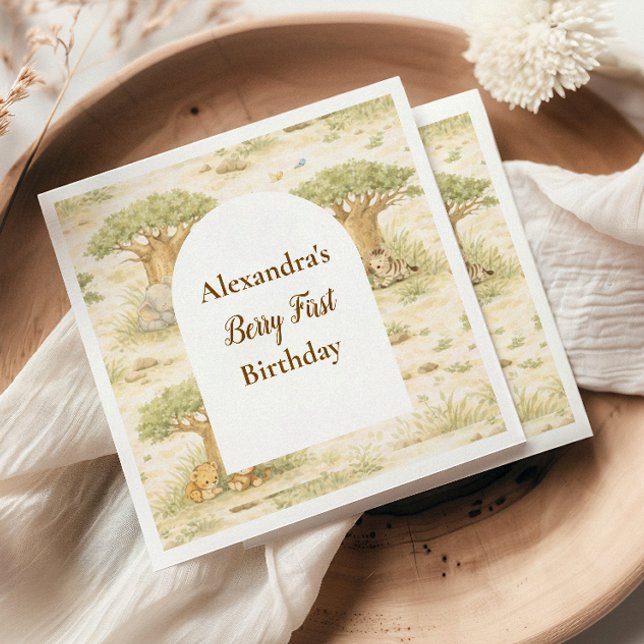 Wild One Neutral Safari First Birthday Serviette (Von Creator hochgeladen)