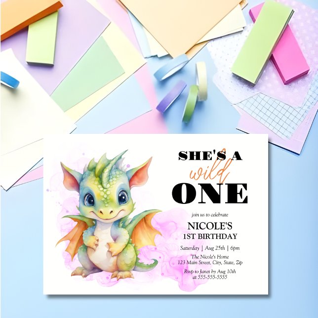 Wild One Niedlich Baby Dragon Fairytale 1. Geburts Einladung (Von Creator hochgeladen)
