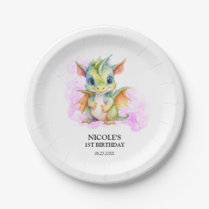 Wild One Niedlich Baby Dragon Fairytale 1. Geburts Pappteller