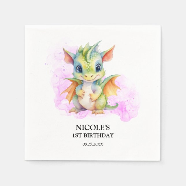 Wild One Niedlich Baby Dragon Fairytale 1. Geburts Serviette (Vorderseite)