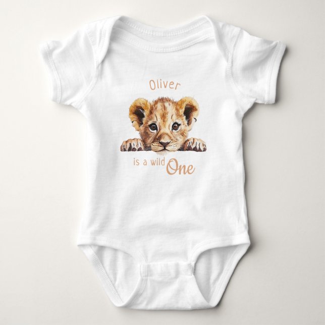 Wild One Niedlich Baby Lion Personalisiert Strampler (Vorderseite)