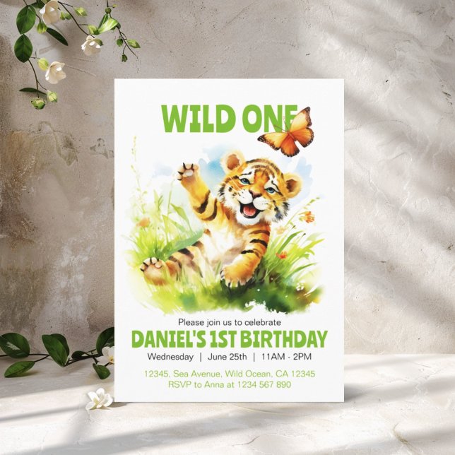 Wild One Niedlich Baby Tiger Butterfly 1. Geburtst Einladung (Von Creator hochgeladen)
