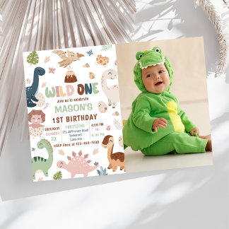 Wild One Niedlich Dinosaur 1. Geburtstag Party Fot Einladung
