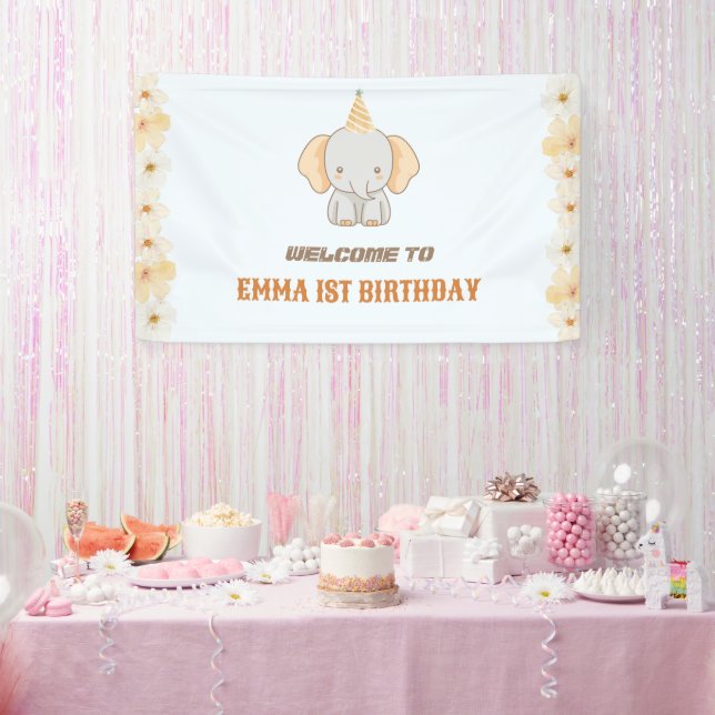 Wild One Niedlich Elephant 1. Geburtstag Begrüßung Banner (Party)