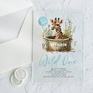 Wild One Niedlich Giraffe 1. Geburtstag Boho Anima Acryleinladungen