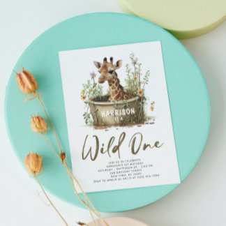 Wild One Niedlich Giraffe 1. Geburtstag Boho Anima Einladung