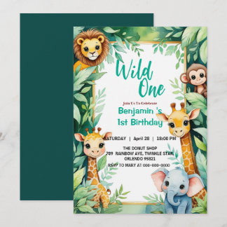 Wild One Niedlich Jungle Animal Child's 1. Geburts Einladung