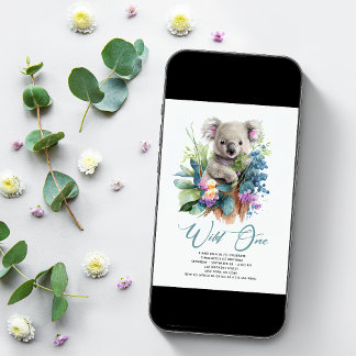 Wild One Niedlich Koala 1. Geburtstag Foto Tier Einladung
