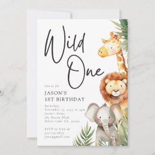Wild One Niedlich Safari Animals 1. Geburtstag Einladung