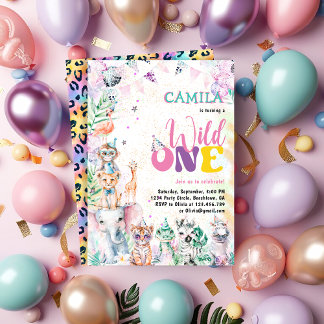 Wild One Niedlich Safari Animals Girl Geburtstag Einladung