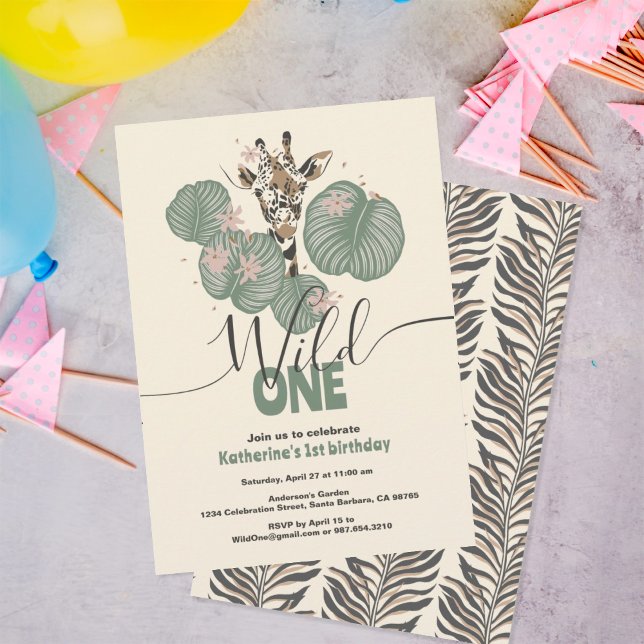 Wild One Niedlich Safari Giraffe Animal Birthday P Einladung (Von Creator hochgeladen)