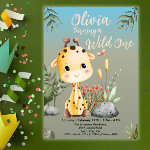 Wild One Niedliche Giraf Safari Tiere 1. Geburtsta Einladung