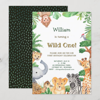 Wild One Niedlicher Tiere Jungle Safari Geburtstag Einladung