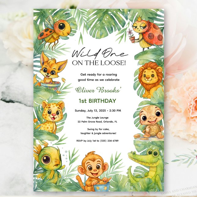  Wild One on the loose! | Boy 1st Birthday Invite Einladung (Wild One Jungle Safari Boy 1st Birthday Invite)