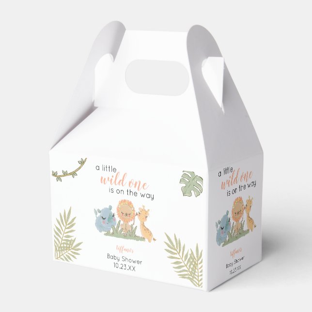 Wild One on Way Safari Animals Baby Girl Dusche Geschenkschachtel (Vorderseite)