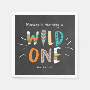 Wild one Paper Napkin Tribal Boy Birthday Feathers Serviette