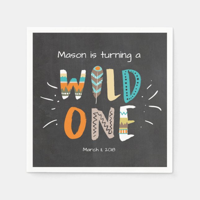 Wild one Paper Napkin Tribal Boy Birthday Feathers Serviette (Vorderseite)