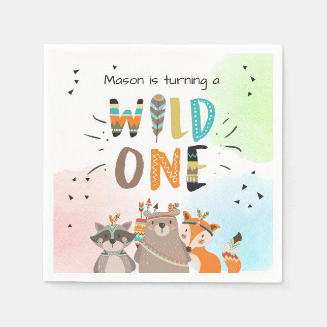 Wild one Paper Napkin Tribal Woodland Tiere Boy Serviette (Vorderseite)