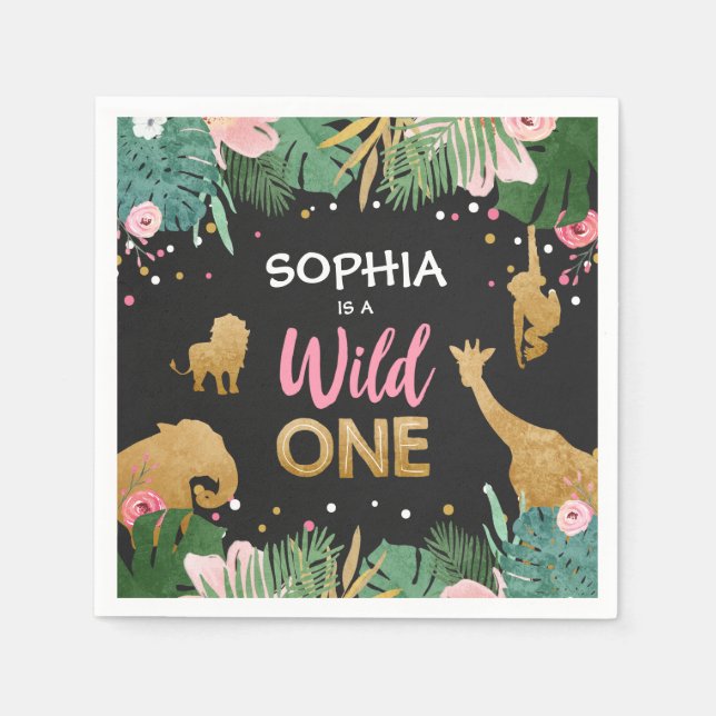 Wild One Paper Napkins Wild Jungle Animals Girl Serviette (Vorderseite)