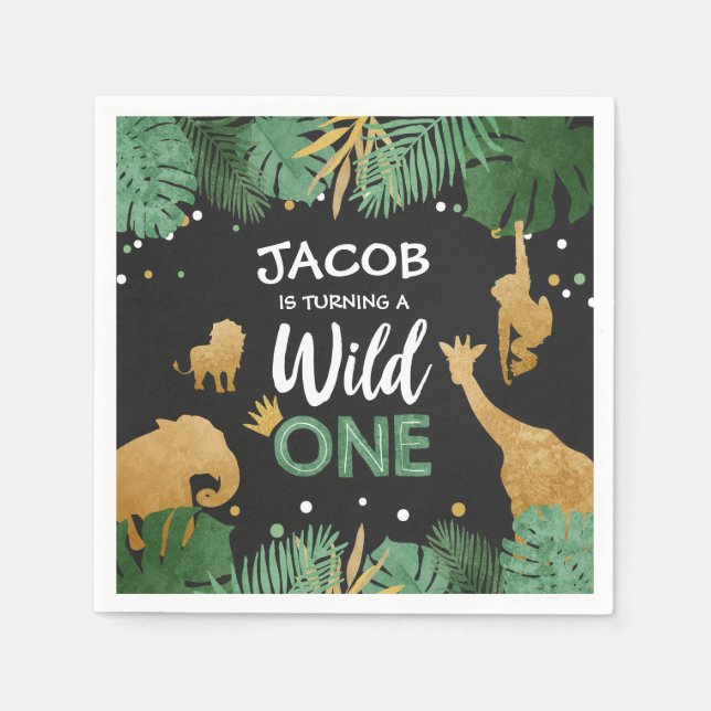 Wild One Paper Napkins Zoo Wilde Jungle Tiere Serviette (Vorderseite)