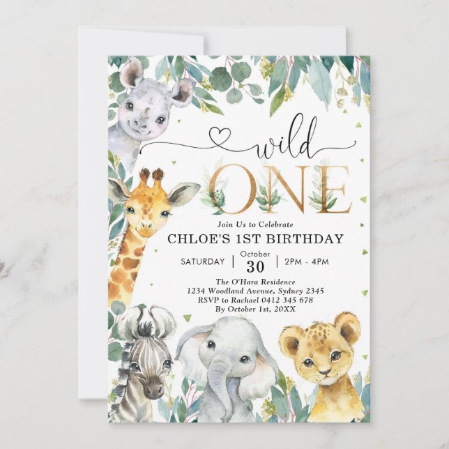 Wild One Party Animals 1st Birthday Invitation (Devant)