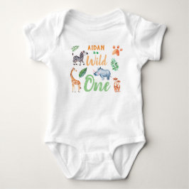 Wild One Personalisiert Safari Animal zum Geburtst Baby Strampler