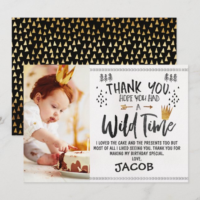 Wild One Photo 1er anniversaire Carte de remerciem (Devant / Derrière)