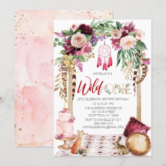 Wild One Pink Gold Boho Traumfänger Geburtstag Einladung