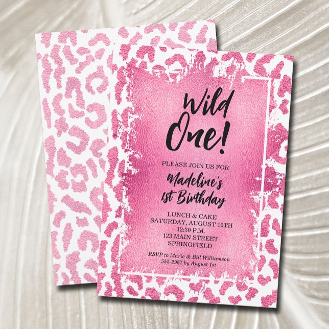 Wild One Pink Leopard Erster Geburtstag Einladung (Von Creator hochgeladen)
