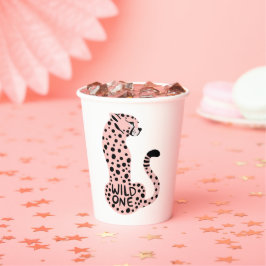 Wild One Pink Leopard Erster Geburtstag Pappbecher