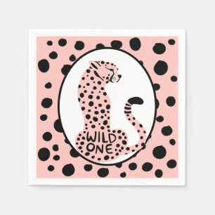 Wild One Pink Leopard Erster Geburtstag Serviette