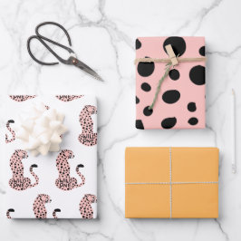 Wild One Pink Orange Leopard Print First Birthday Geschenkpapier Set