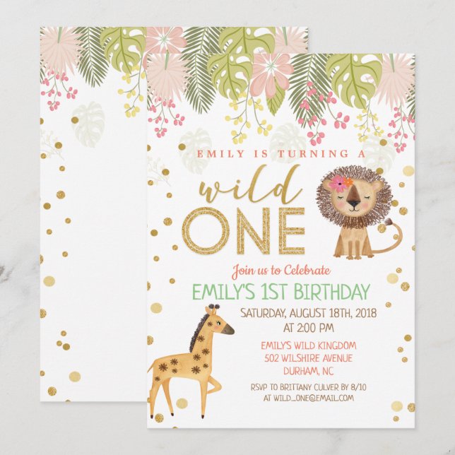 Wild ONE premier anniversaire Invitation fille (Devant / Derrière)