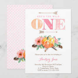 Wild one Pumpkin 1. Geburtstag Einladungen für Mäd