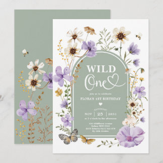 Wild One: Purple Salbei Grüne Wildblumen Geburtsta Einladung