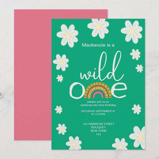 Wild One Rainbow Birthday Party Personalisiert Einladung (Vorne/Hinten)
