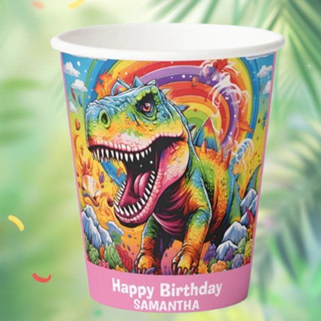 Wild One Rainbow Dinosaur Pink Pappbecher (Fun Wild One Rainbow Dinosaur Pink Paper Cups for Parties)