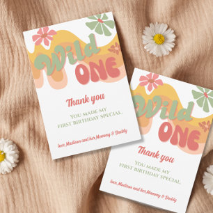 Wild One Retro Rainbow Daisy Erster Geburtstag Dankeskarte