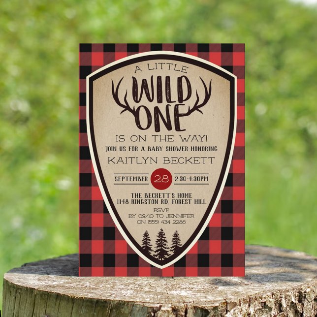 Wild One Rustic Kariert Lumberjack Baby Shower Einladung (Von Creator hochgeladen)