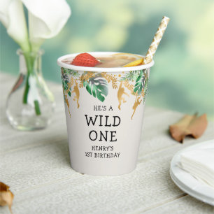 Wild One Safari 1. Geburtstag Grün Gold Ecru Pappbecher