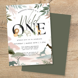 Wild One Safari 1. Geburtstag Party Einladung