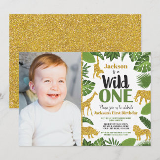 Wild One Safari 1er Birthday Invitation Boy Gold