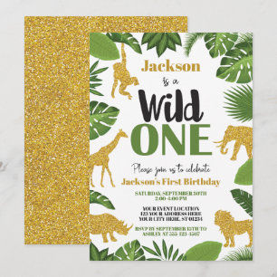 Wild One Safari 1er Birthday Invitation Boy Gold