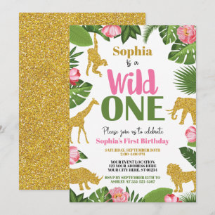 Wild One Safari 1er Birthday Invitation Girl Gold