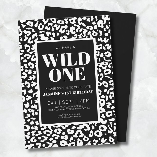 Wild One Safari 1er Invitation anniversaire (Wild One Black White 1st Birthday Invitation)