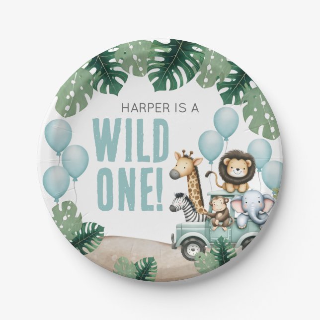 Wild One Safari 1st Birthday Pappteller (Vorderseite)
