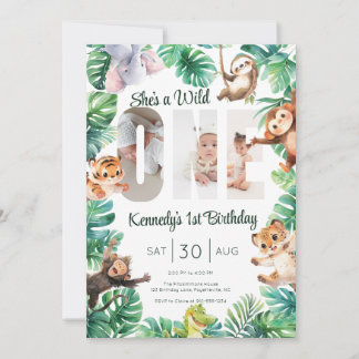 Wild One Safari 1st Birthday Party Photo Einladung