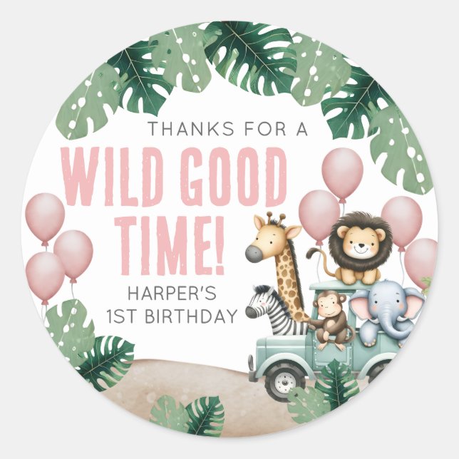 Wild One Safari 1st Birthday Runder Aufkleber (Vorderseite)