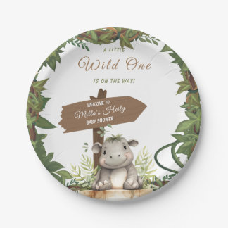 Wild One Safari Adventure Baby Hippo Baby Shower Pappteller